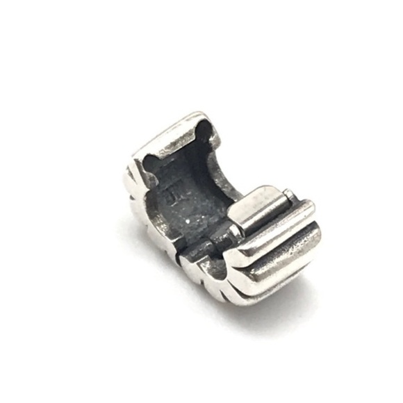 Pandora Sterling Silver Rare Retired Ribbed Clip Bead Charm - Picture 3 of 5